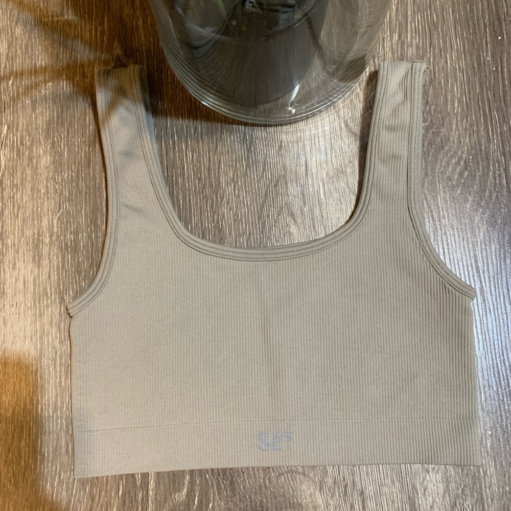SET Active Ribbed Crop Top in Taupe Size XS NWOT